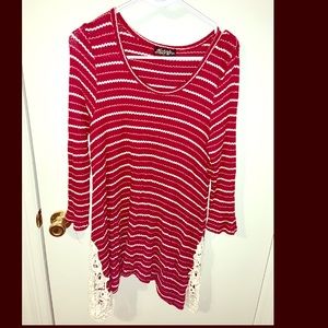 Women's 1XL red and white striped top